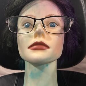 Men's Rectangular Black and Silver Metal Frame Glasses